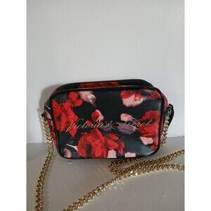 Victoria Secret Red Rose Cross body Purse With Xtra Long Heavy Gold Chain New